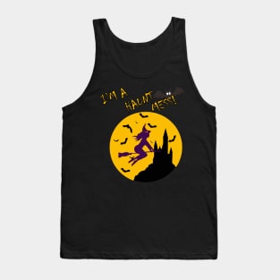 Witch Flying on a Broom I'm A Haunt Mess Halloween Tank Top